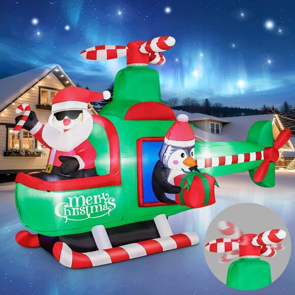 ⚡6.5FT Christmas Inflatable Helicopter Santa Claus on Outdoor Decorations - Picture 1 of 6
